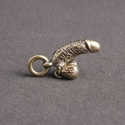 Brass Man Penis Pendant for Keychains Mini Male Genitalia Shaped Adult Toy Car Keyring Hanging Jewelry Funny Women Friends Gifts