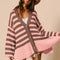 BiBi Slit Striped V-Neck Button Up Cardigan