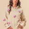 BiBi Ruffled Crochet Flower Dropped Shoulder Sweater