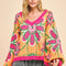 Davi & Dani Floral Contrast V-Neck Dropped Shoulder Sweater