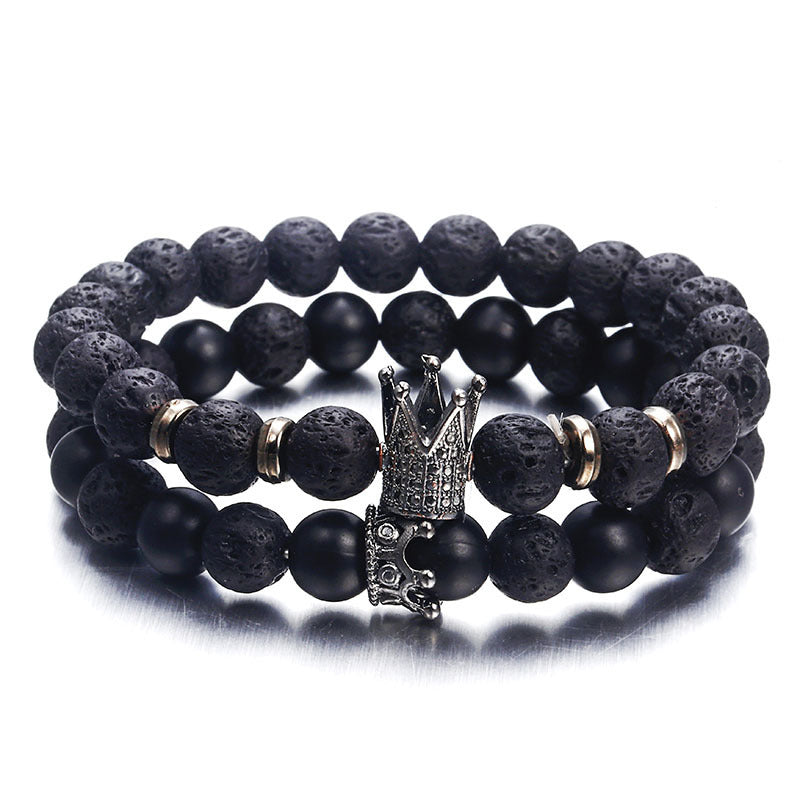 Fashion Lava Natural Stone Beads Bracelet For Women Men Man Crystal Crown Hand Bracelets Jewelry Mens Accessories