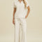 Double Take Full Size Collared Neck Short Sleeve Top and Pants Set