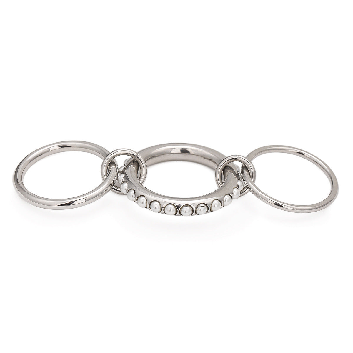 Stainless Steel Multi-layer Twin Pearl Ring