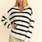 Davi & Dani High-Low Side Slit Striped Johnny Collar Sweater