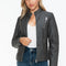 Snobbish Faux Leather Zip Up Mock Neck Jacket