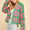 Davi & Dani Full Size Two Tone Flower Square Crochet Open Front Cardigan